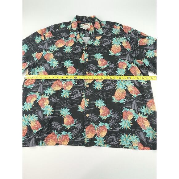 Paradise Found Pineapple Hawaiian Shirt Men’s 2XL Wood Buttons Black Vintage - Picture 3 of 6